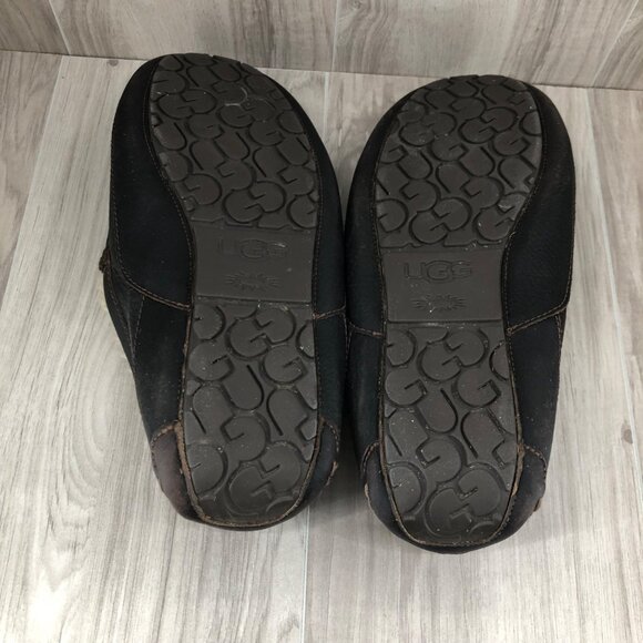 Ugg Slippers Mens 12EEE Ascot Dark Brown Leather Slip On Shoes - Picture 13 of 13